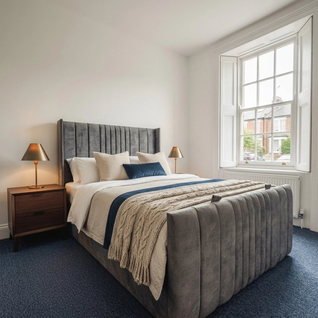 Coniston fabric divan ottoman bed in Armour