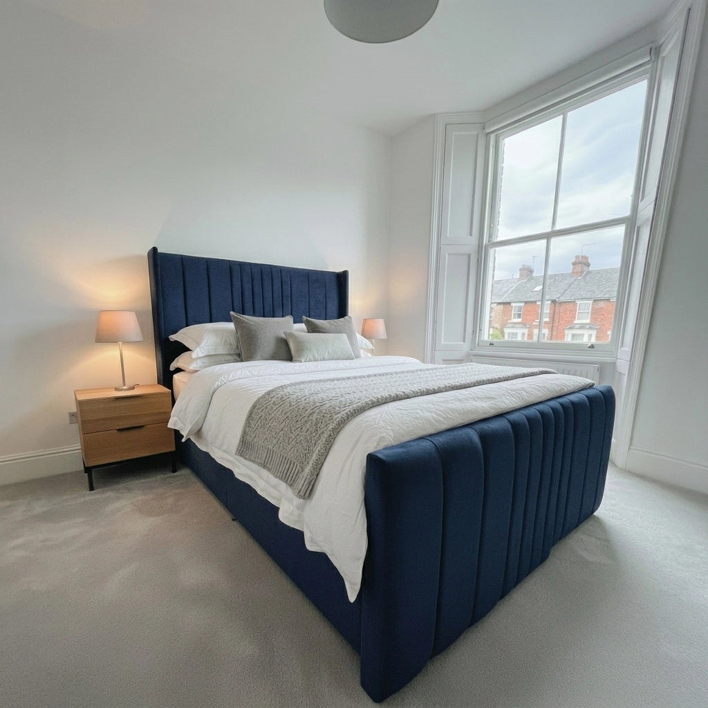 Coniston fabric divan ottoman bed in Blue