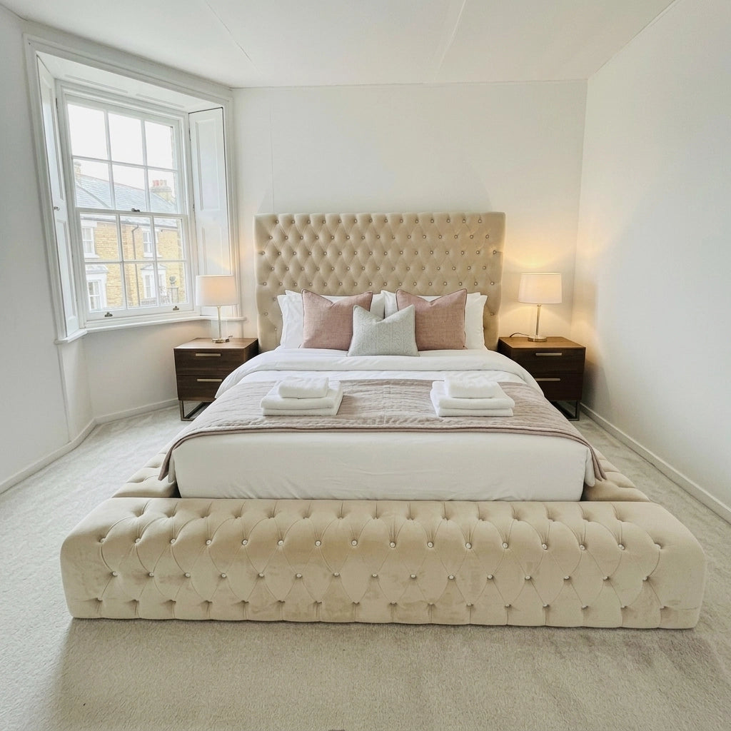 Cream Ambassador bed frame with deep button Chesterfield headboard