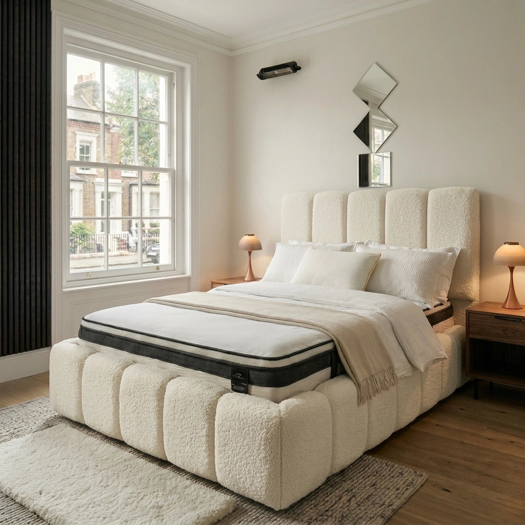 Cream bubble bed frame with 54 inch headboard, footboard and side frame