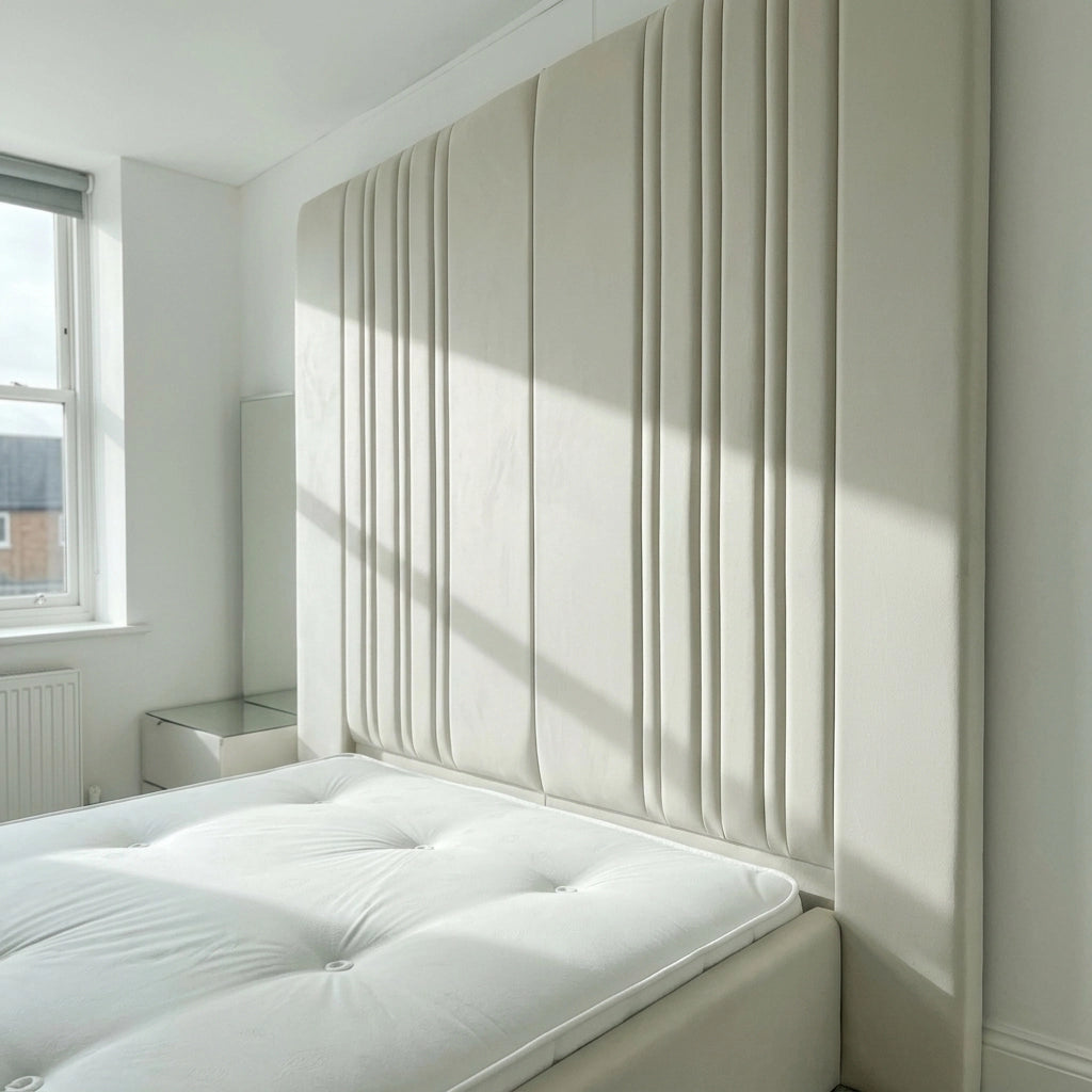 Close up of cream extended split line headboard