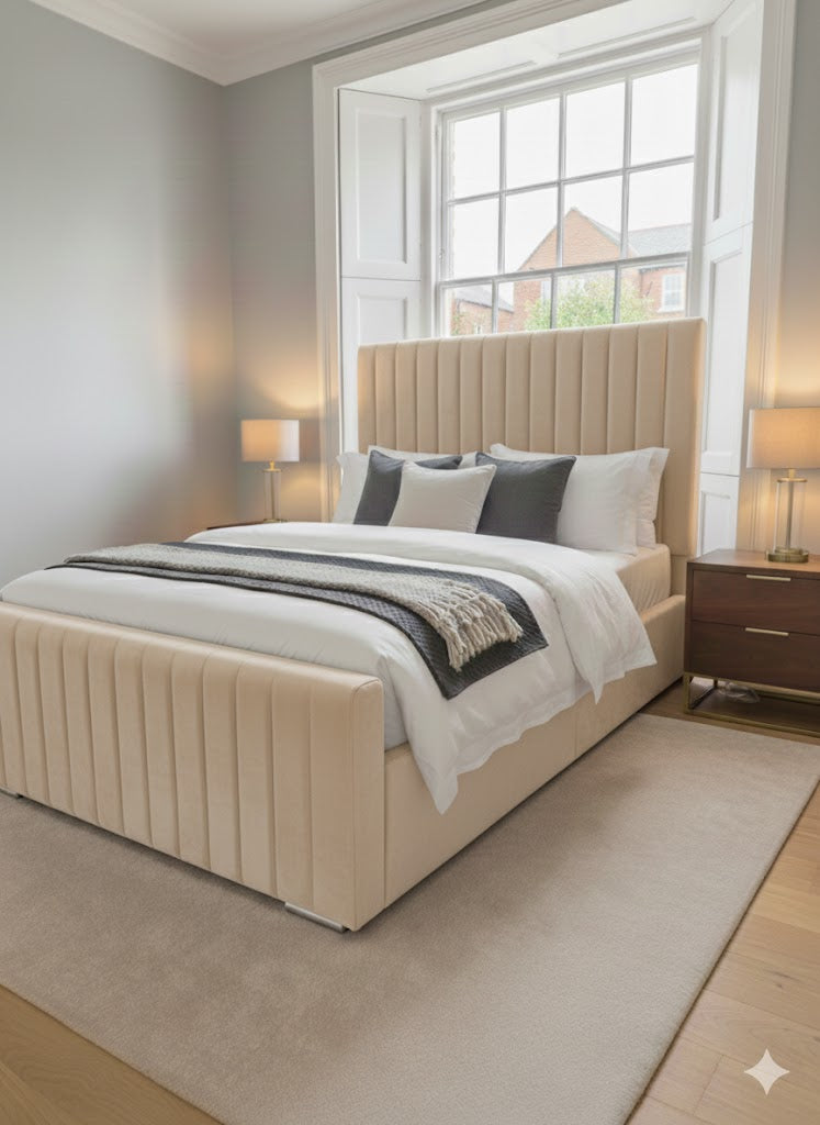 Plush Velvet Frame bed - 54" Inches Extra Padding Line Headboard and Footboard