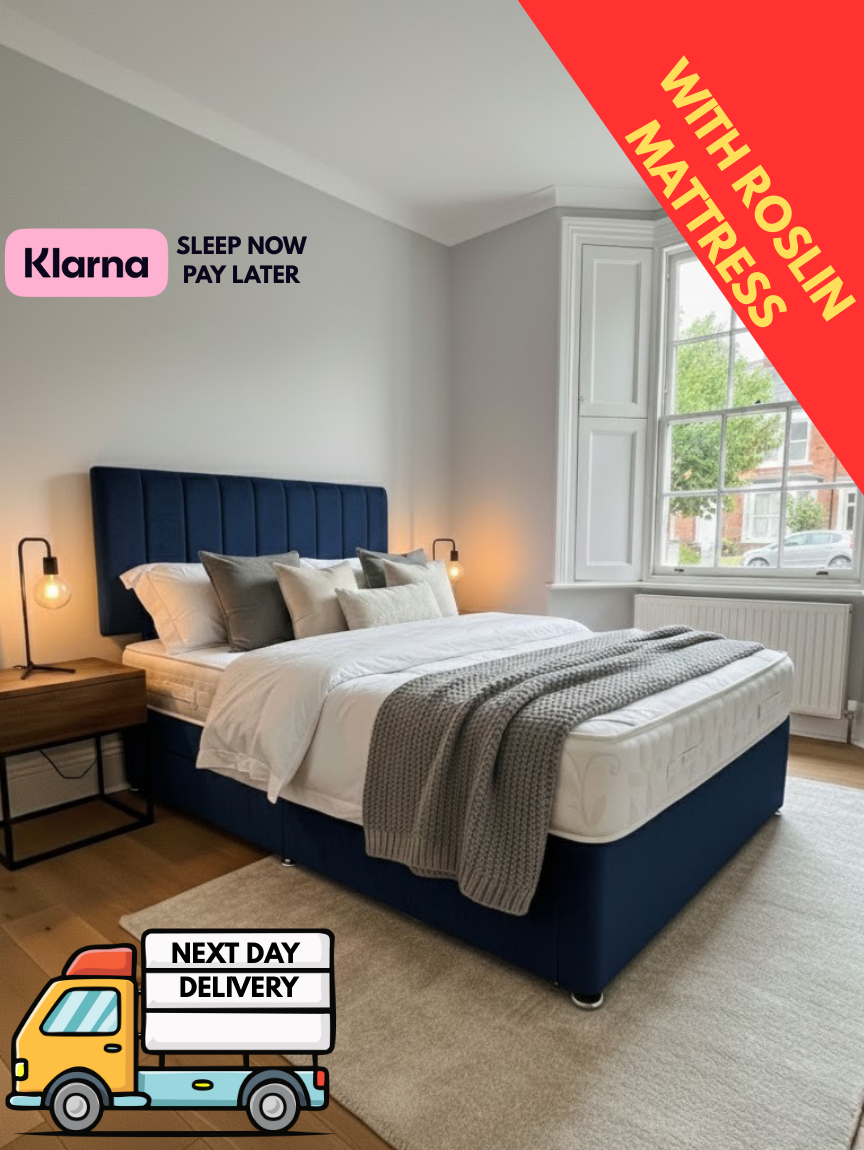 Divan bed with mattress in Plush Blue