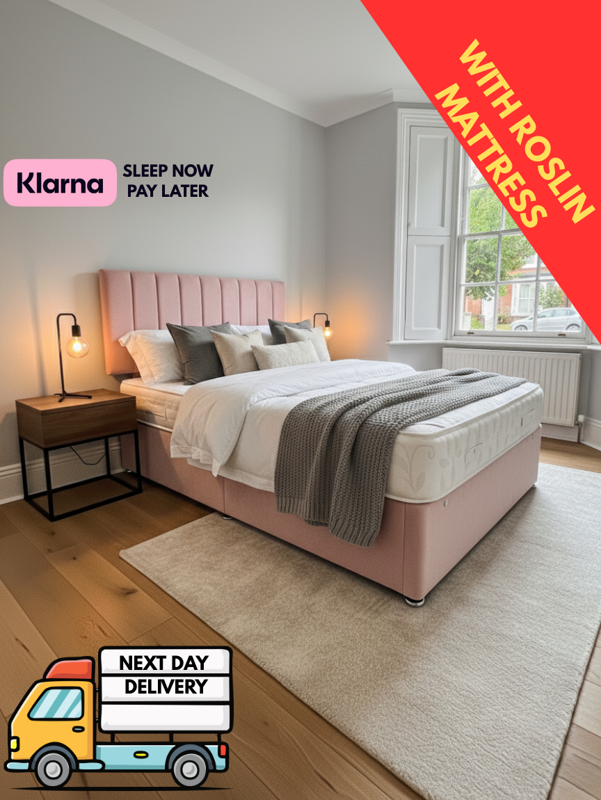 Divan bed with mattress in Plush Pink