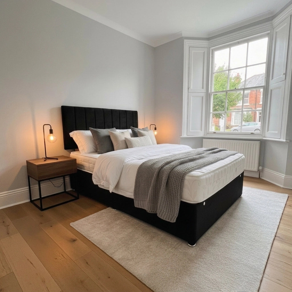 Divan bed with mattress in Plush Black