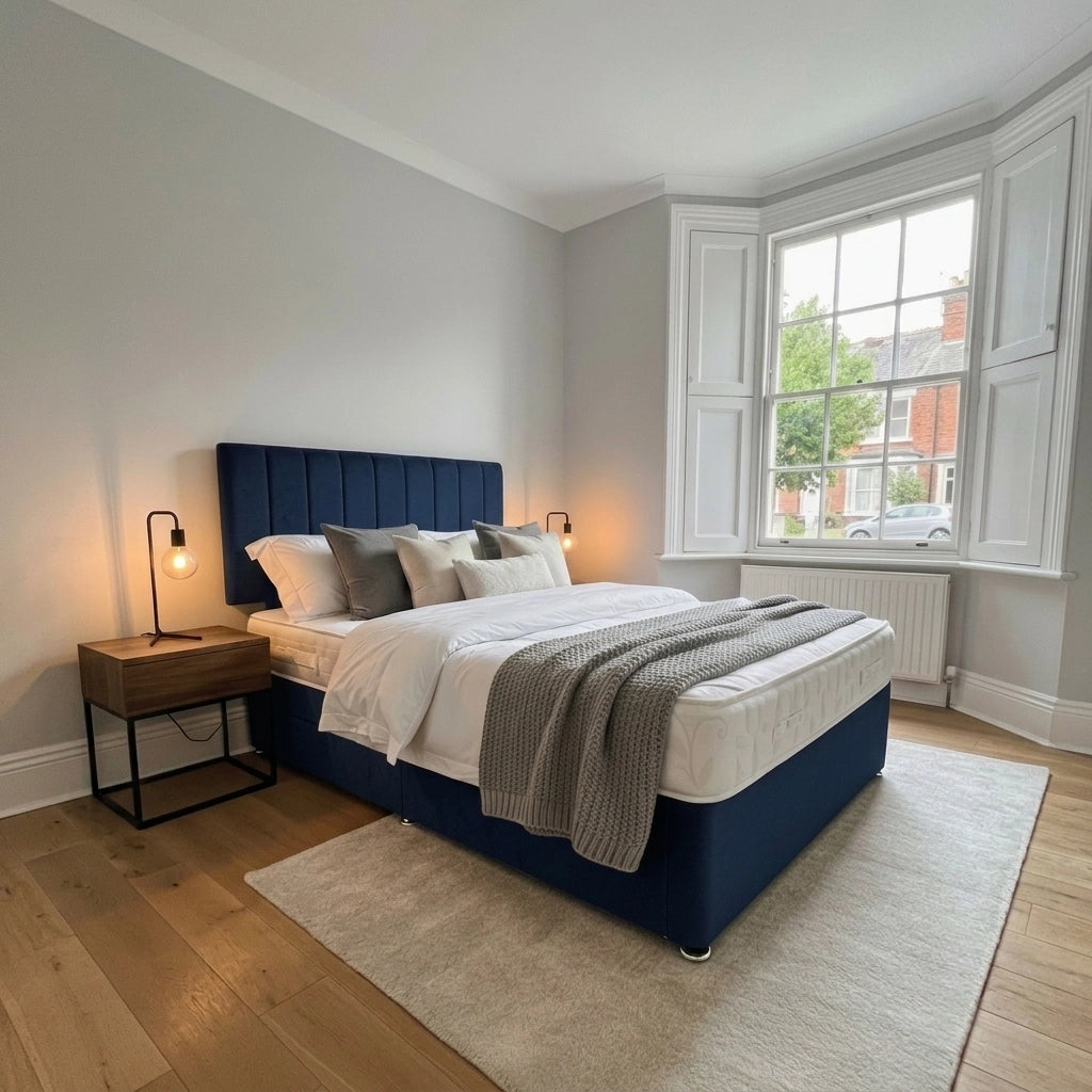 Divan bed with mattress in Plush Blue