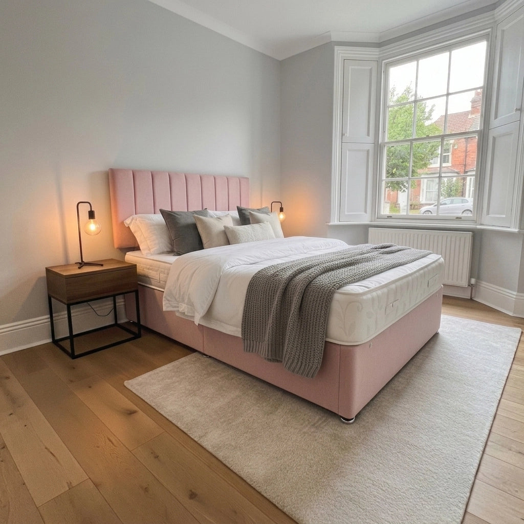 Divan bed with mattress in Plush Pink