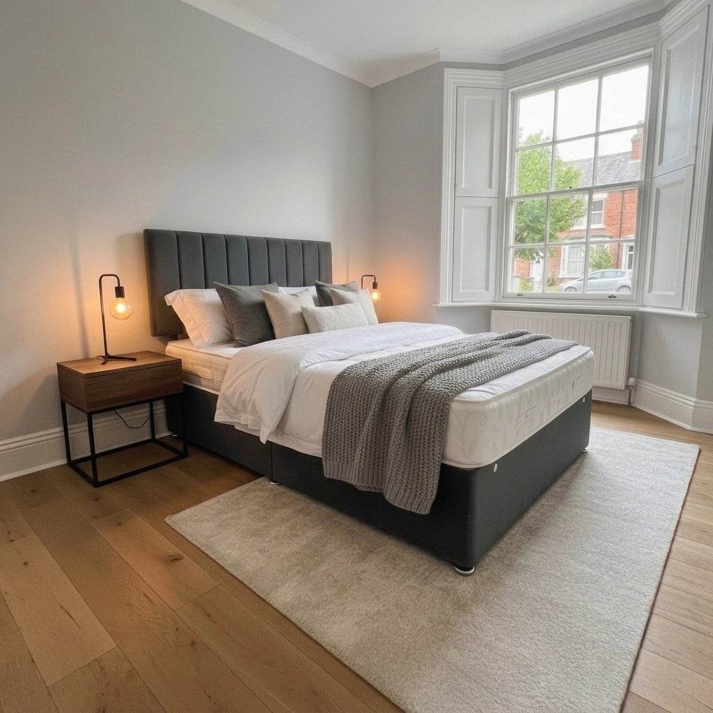Divan bed with mattress in Plush Steel