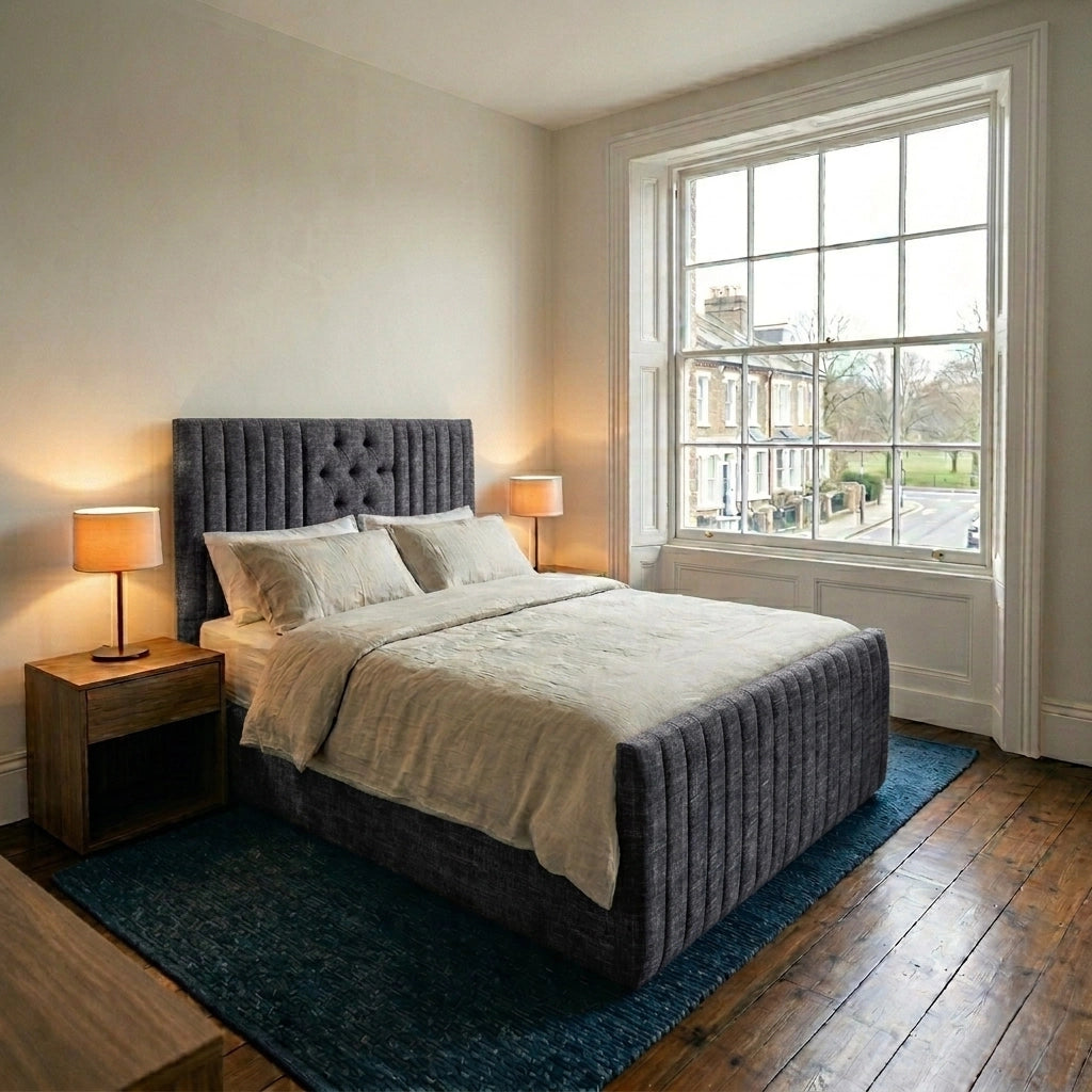 Elegance ottoman bed with headboard and footboard in Charcoal