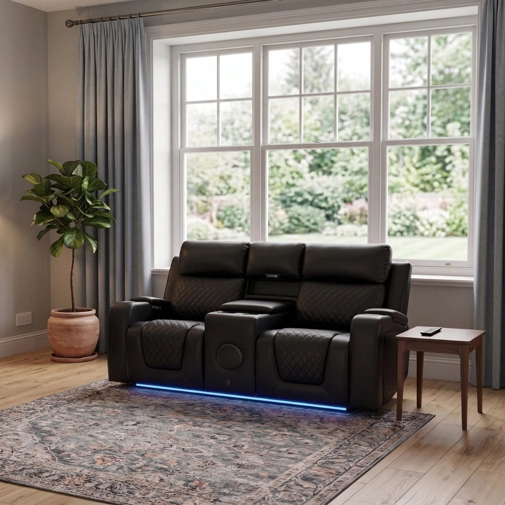 Florida Tech Leather Electric Recliner 2 Seater Sofa in Black