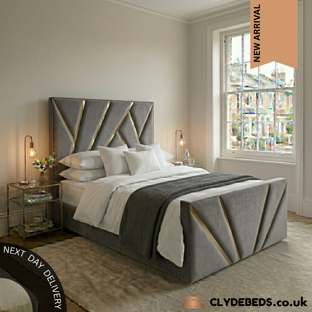PRISM Frame bed - 54" fan pattern Golden/Silver Strip Headboard and Footboard