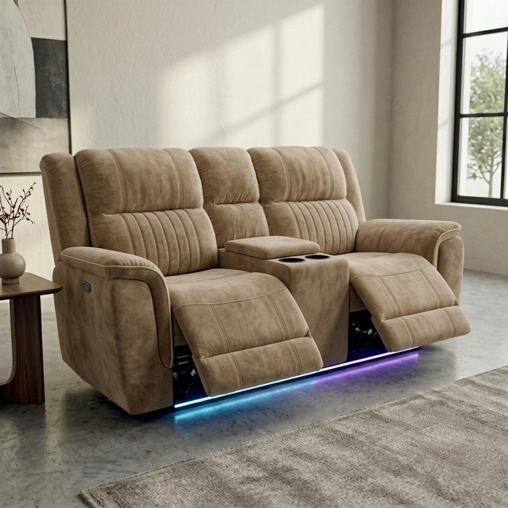 Hannah beige electric recliner 2 seater sofa