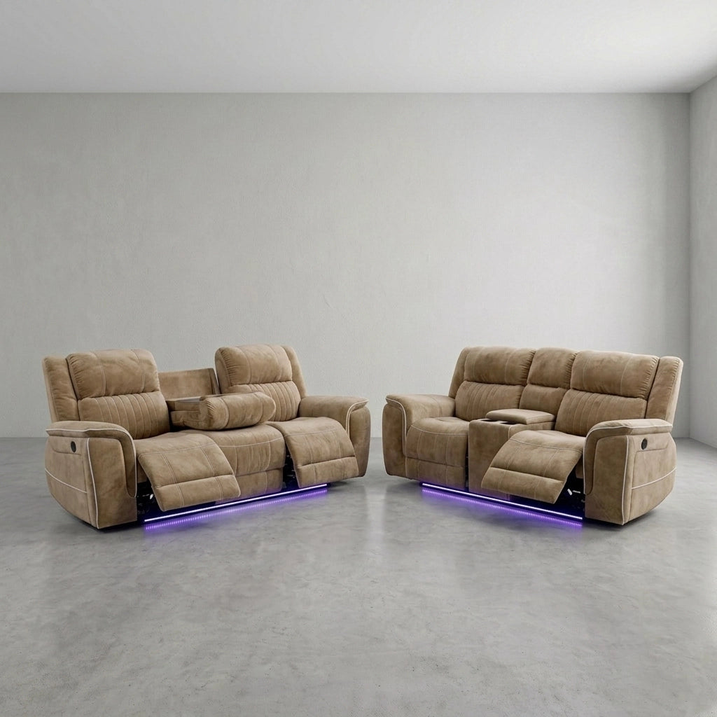 Hannah beige microfibre electric recliner 3 and 2 sofa set