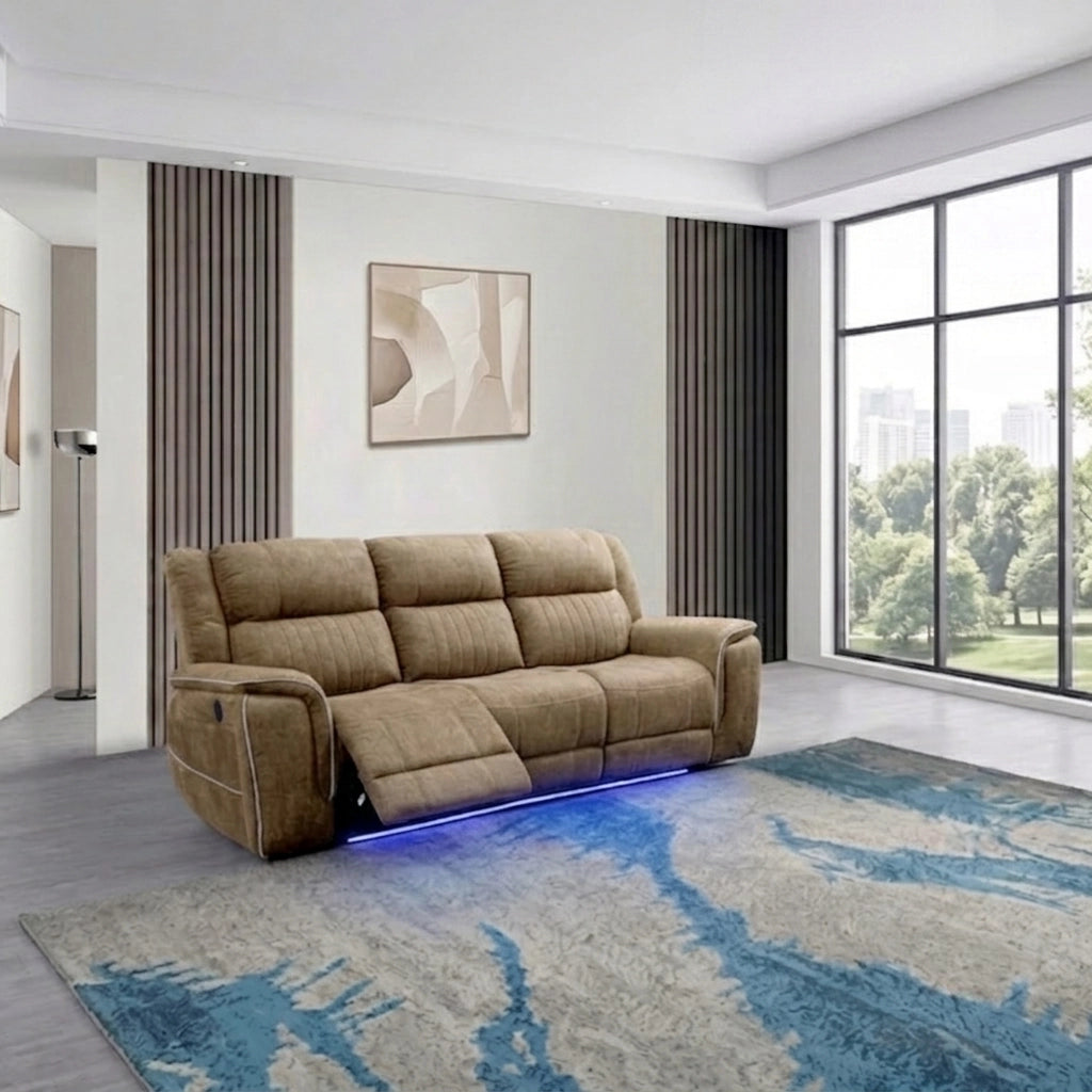 Hannah beige microfibre 3-seater electric recliner sofa