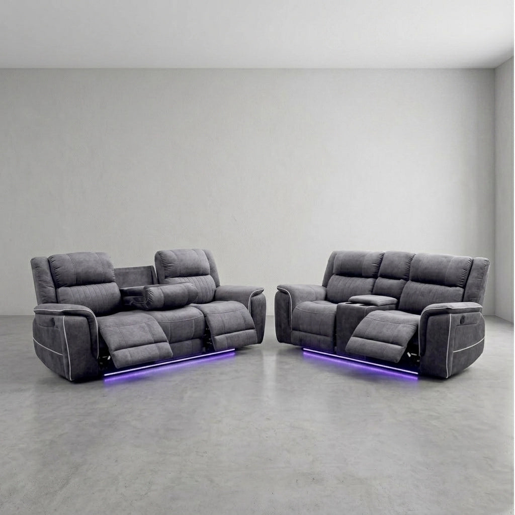 Hannah grey microfibre electric recliner 3 and 2 sofa set