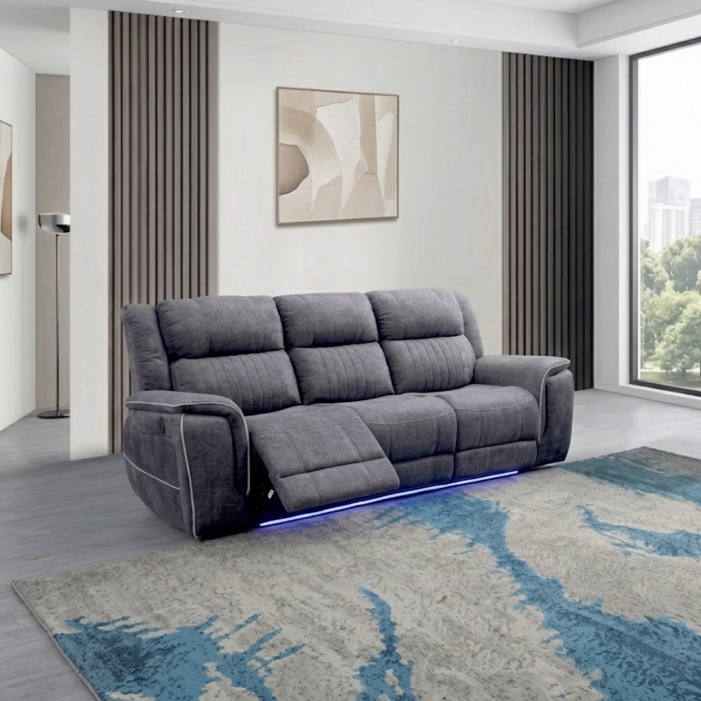 Hannah grey microfibre 3-seater electric recliner sofa