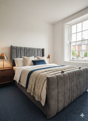 Coninston fabric Divan ottoman - 54" scattered line thin wing headboard and footboard