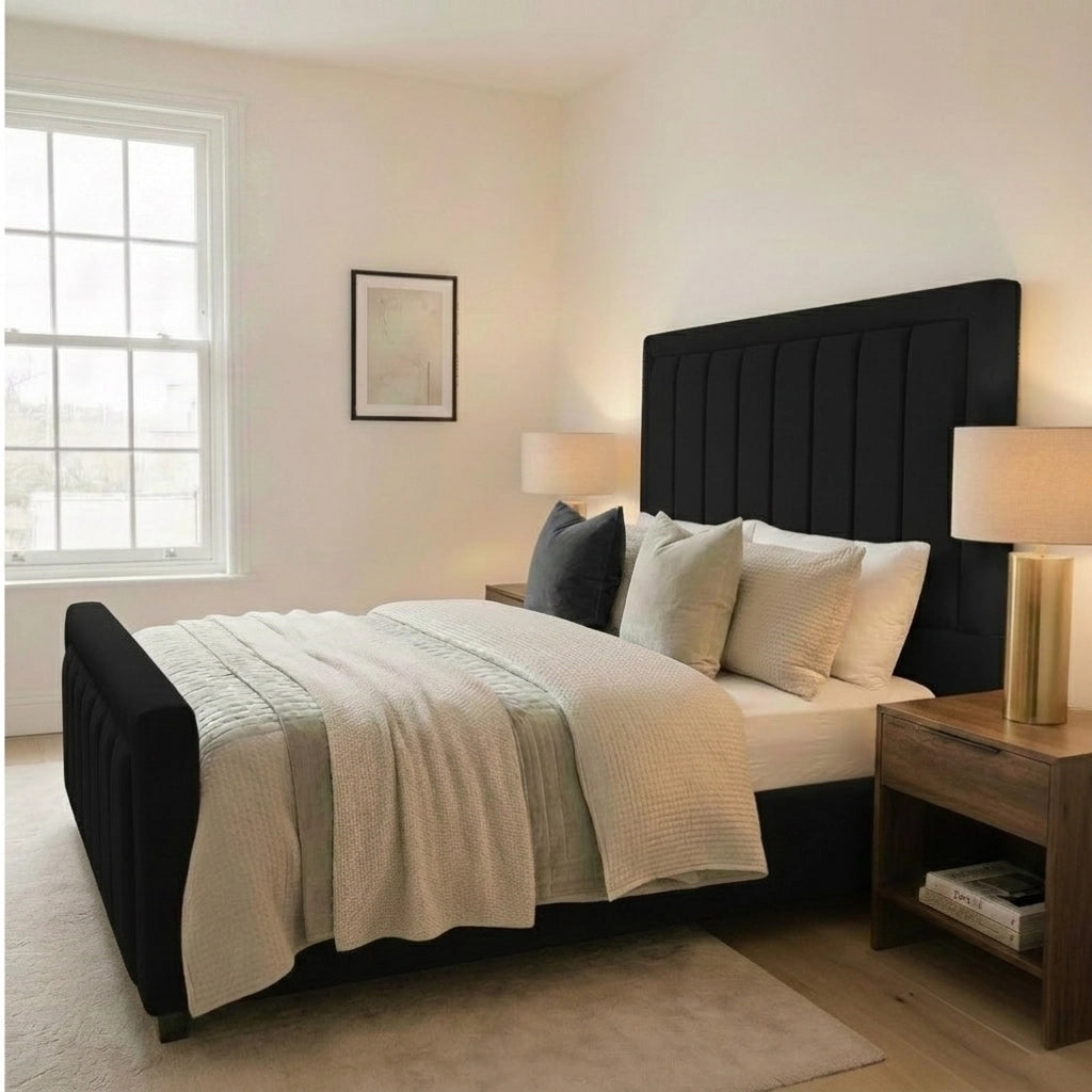 Iris Princess bed frame with footboard in Plush Black
