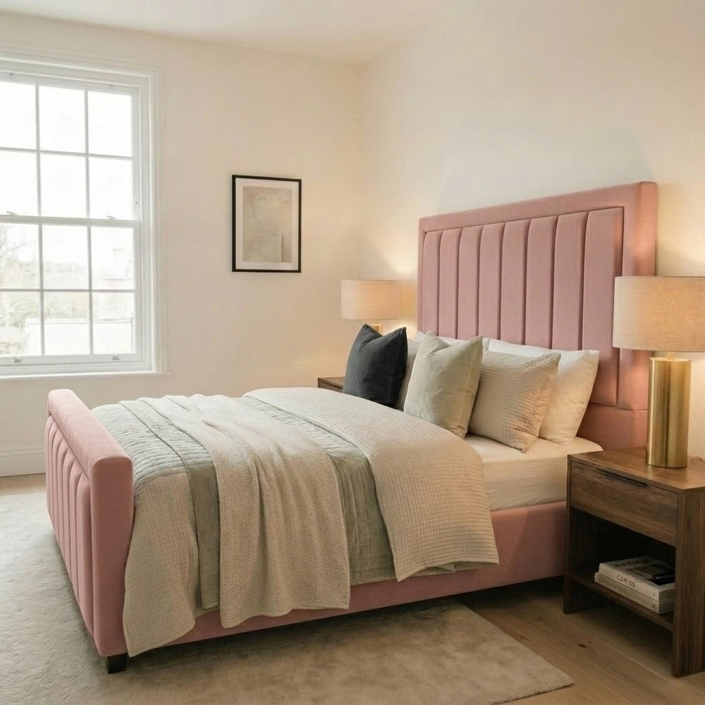 Iris Princess bed frame with footboard in Plush Pink