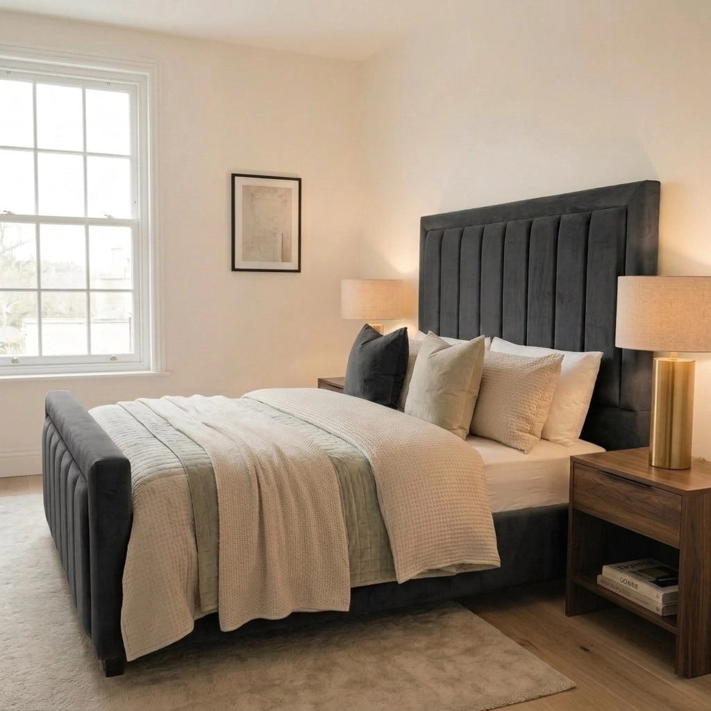 Iris Princess bed frame with footboard in Plush Steel