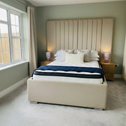King beige plush ottoman bed