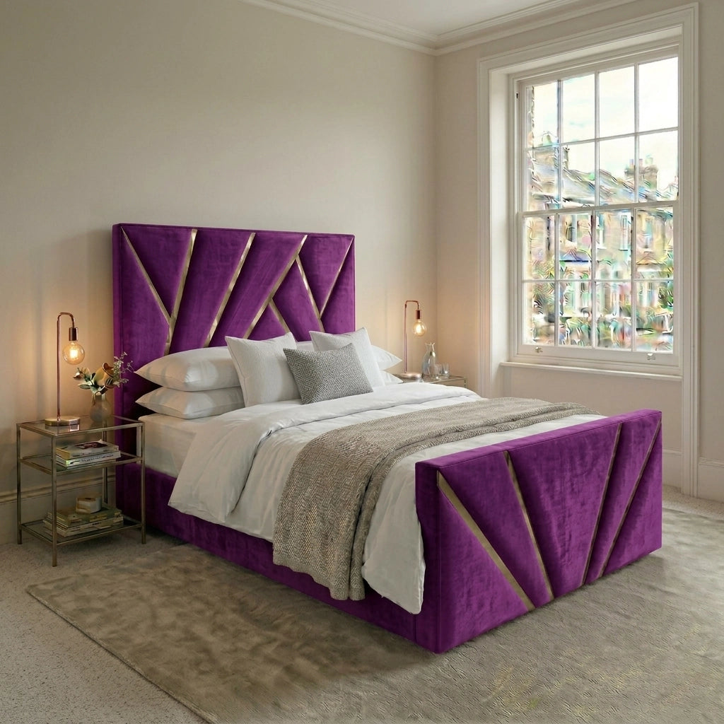 Lilac PRISM bed frame with 54 inch fan pattern headboard and footboard