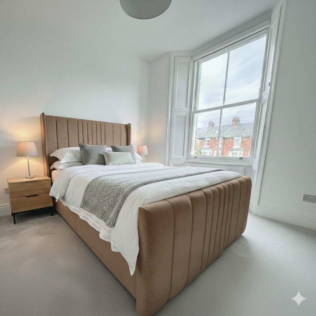 Coninston fabric Divan ottoman - 54" scattered line thin wing headboard and footboard