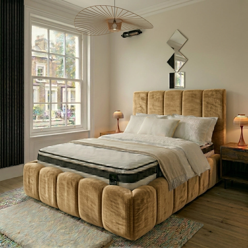 Mustard bubble bed frame with matching footboard and side frame