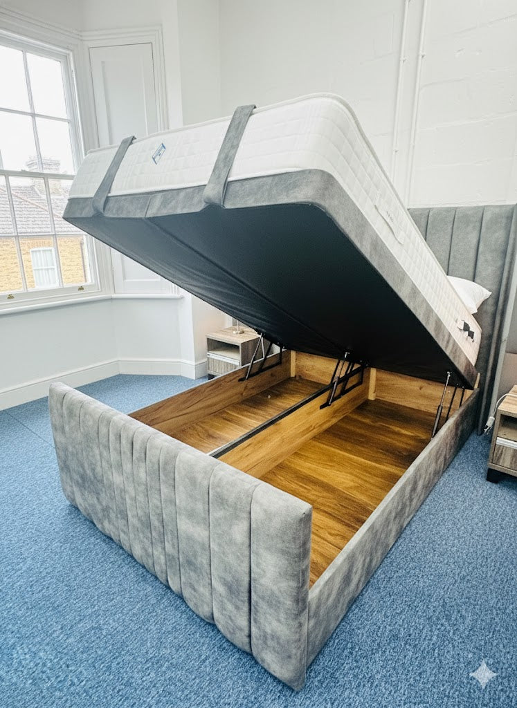 Coninston fabric Divan ottoman - 54" scattered line thin wing headboard and footboard