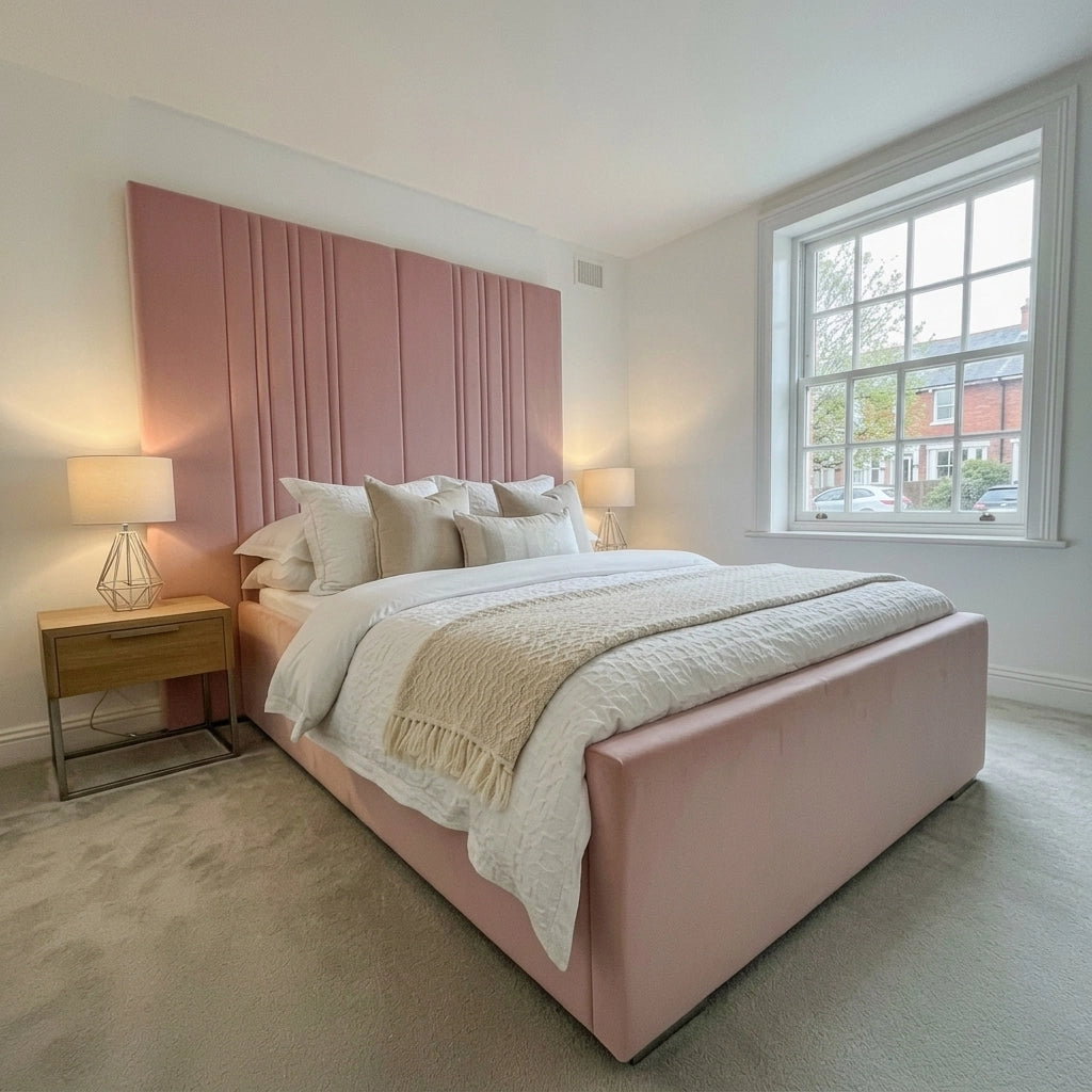 Pink 84 inch extended split headboard bed frame