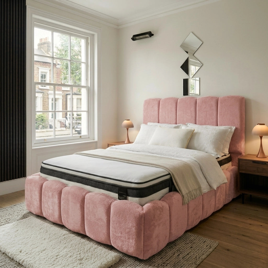 Pink bubble bed frame with 54 inch bubble line headboard
