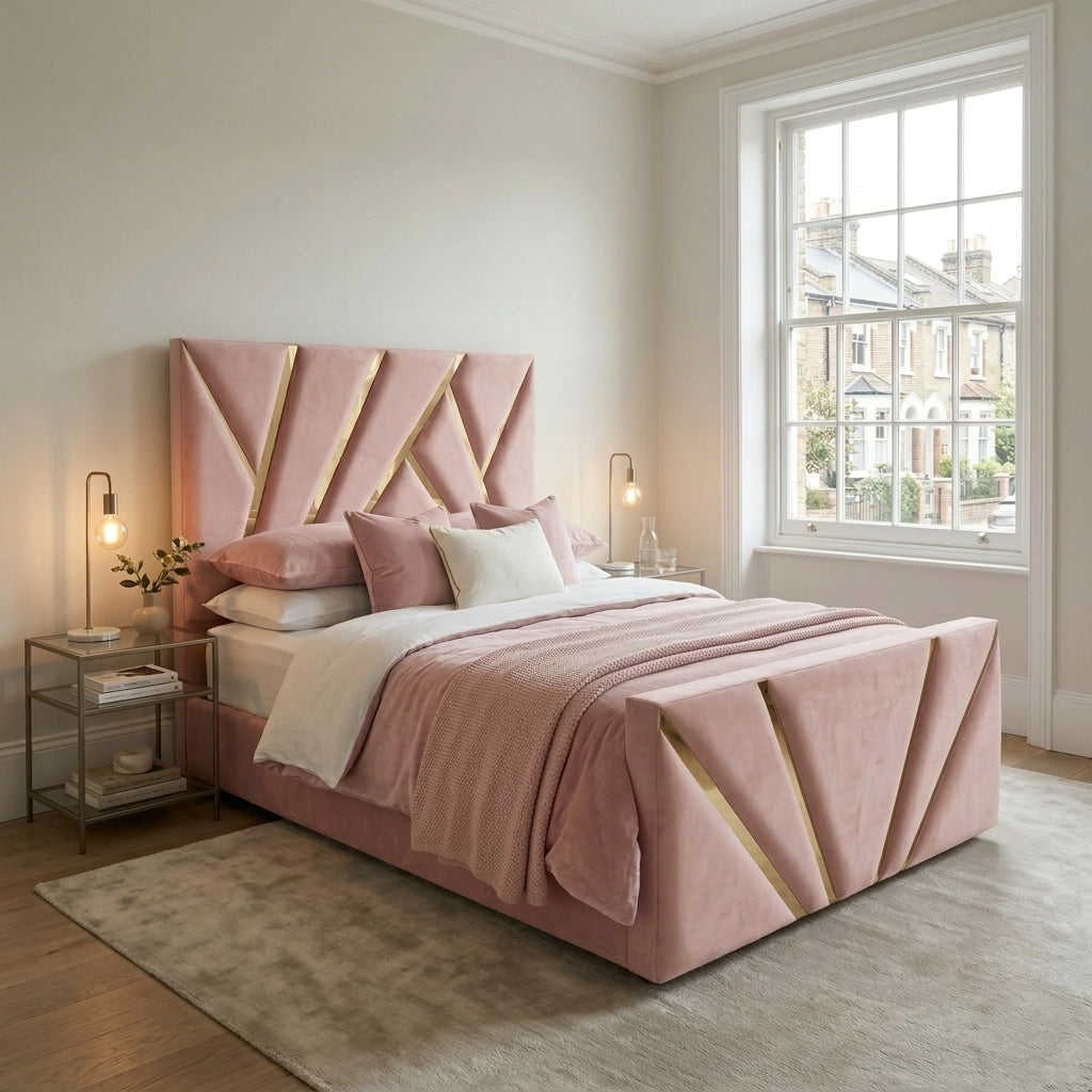 Pink PRISM bed frame with 54 inch fan pattern headboard and footboard
