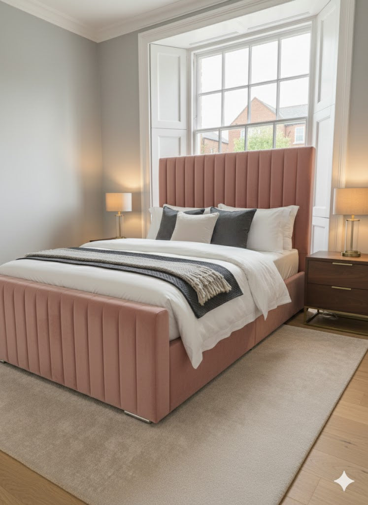 Plush Velvet Frame bed - 54" Inches Extra Padding Line Headboard and Footboard