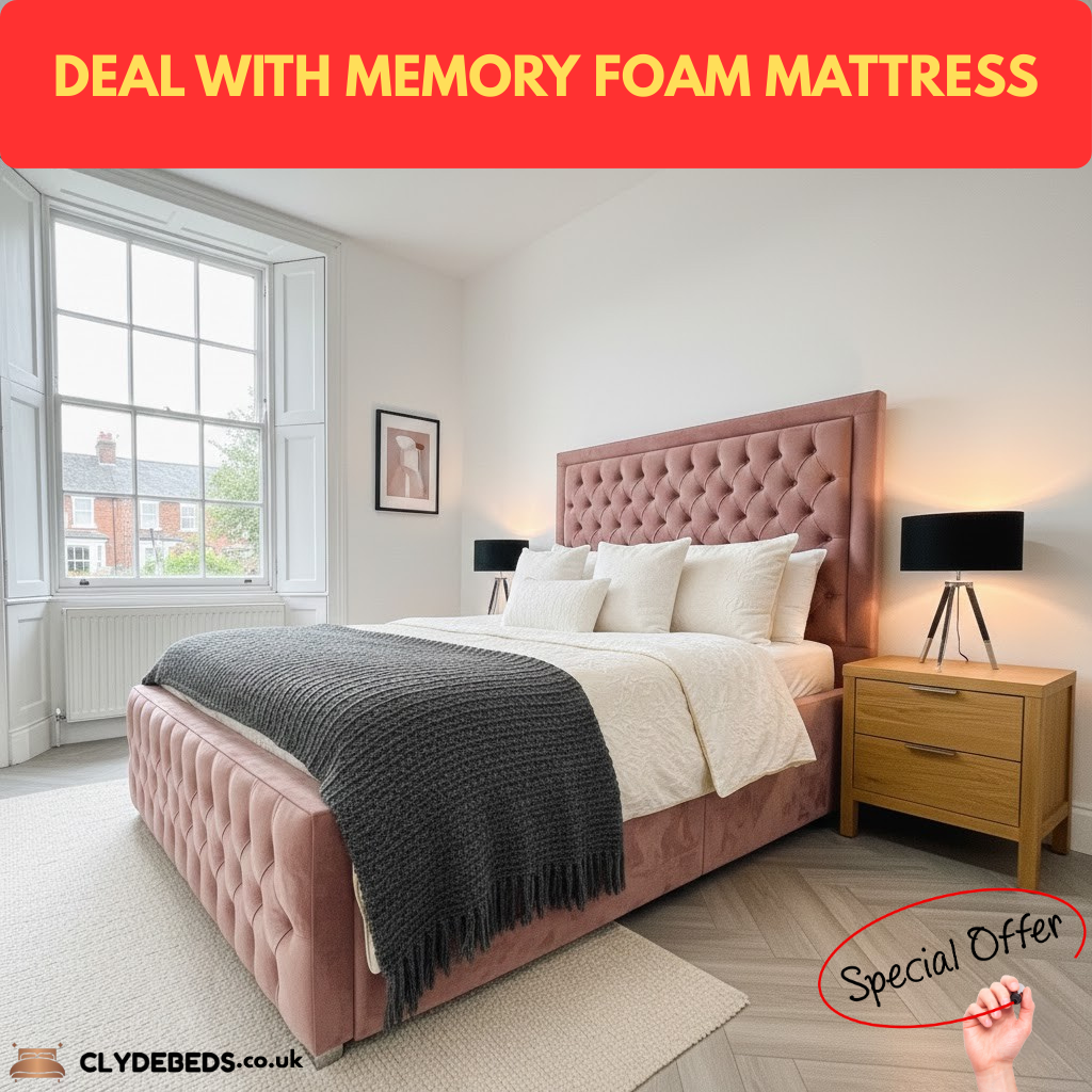 Chesterfield High Side Frame Bed - 60" Princesses Border chesterfield headboard and footboard | Memory Foam Mattress