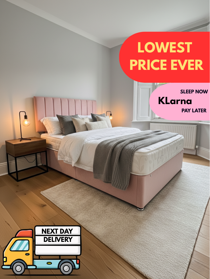 Plush divan bed with storage in Plush Pink