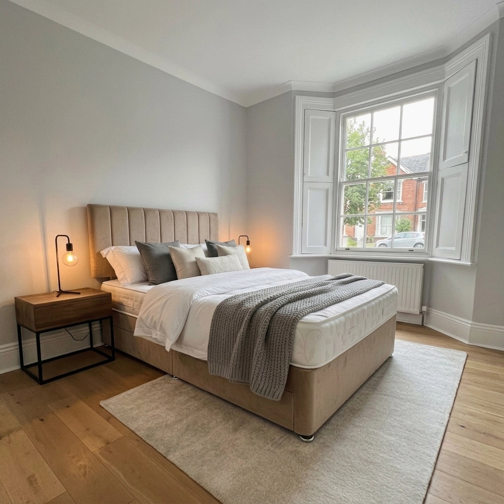 Plush divan bed with storage in Plush Beige