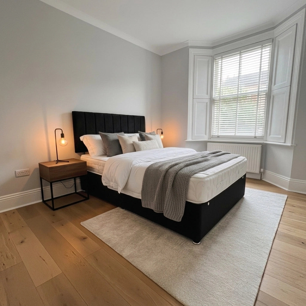 Plush divan bed with storage in Plush Black