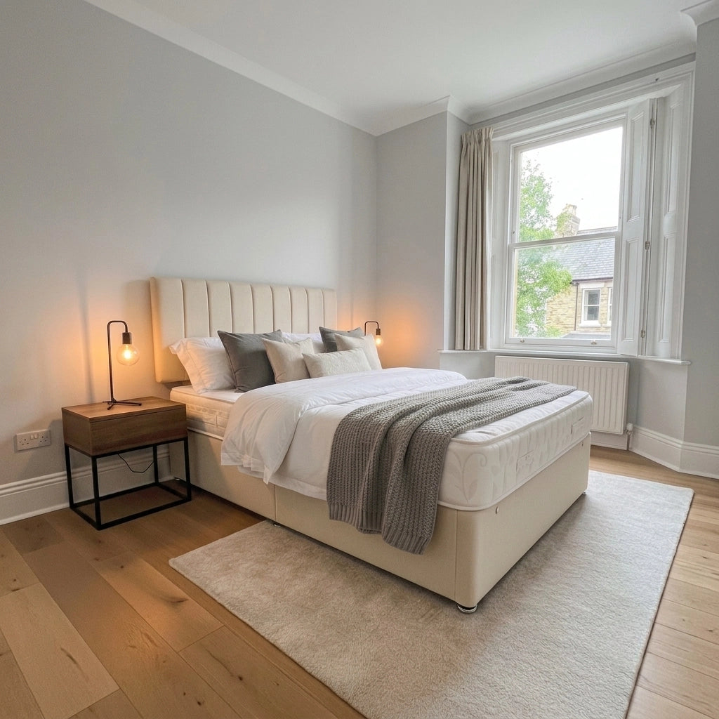 Plush divan bed with storage in Plush Cream