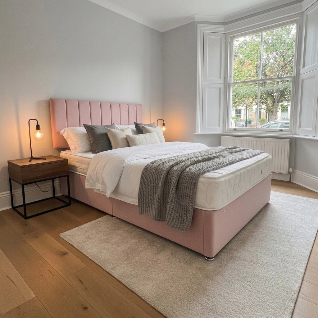 Plush divan bed with storage in Plush Pink