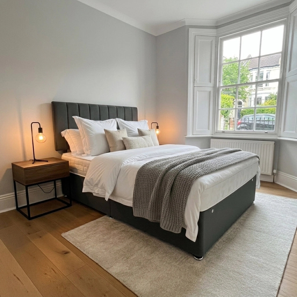 Plush divan bed with storage in Plush Steel