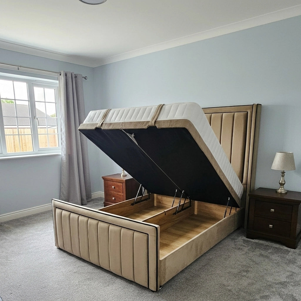 Plush divan ottoman bed with open storage base