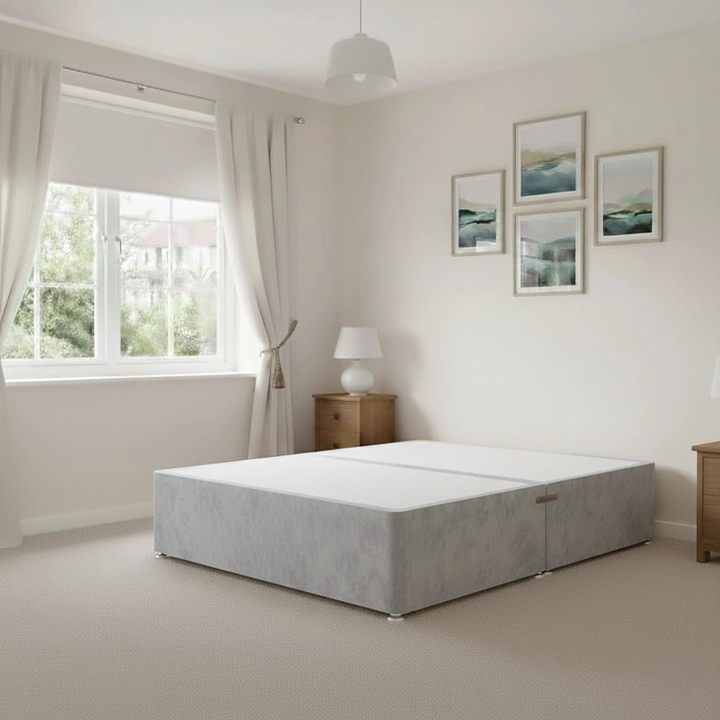 Plush velvet divan base in Plush Silver