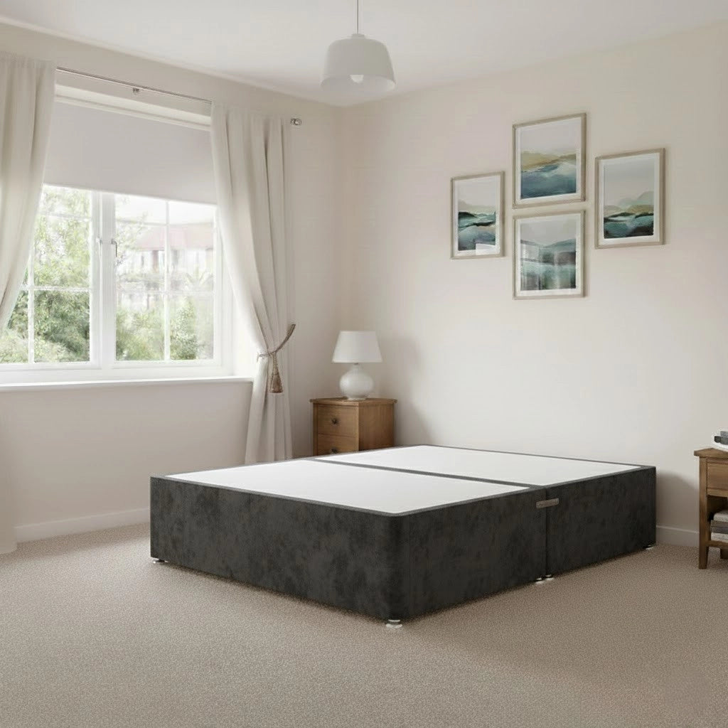 Plush velvet divan base in Plush Steel