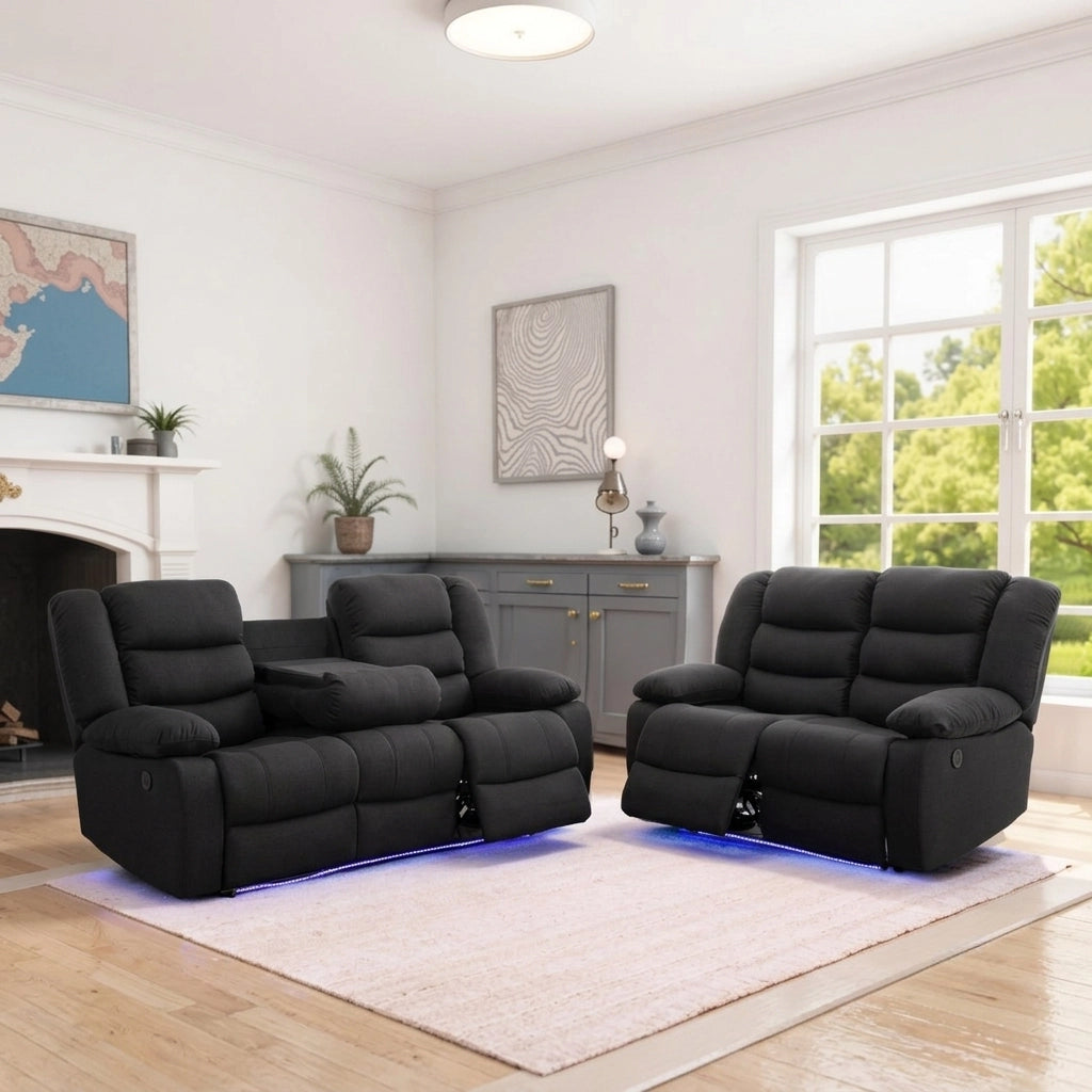 Roma charcoal fabric 3 and 2 manual recliner sofa set