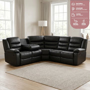 Roma black bonded leather corner recliner sofa