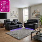 Roma black bonded leather electric recliner 3 and 2 sofa set