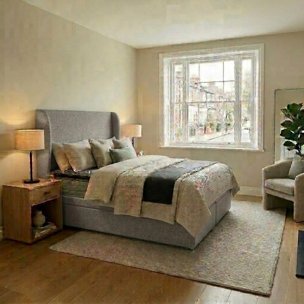 Sharon fabric divan ottoman bed in Grey