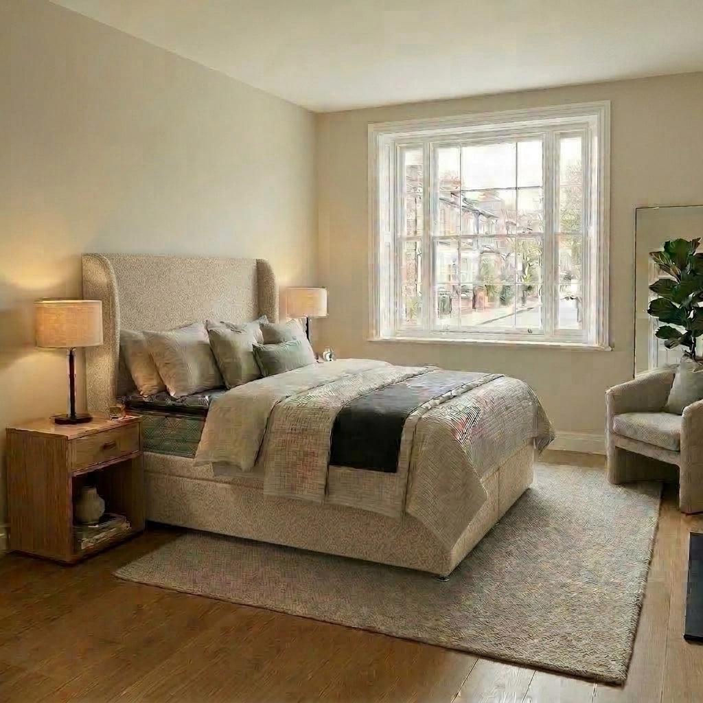 Sharon fabric divan ottoman bed in Mink