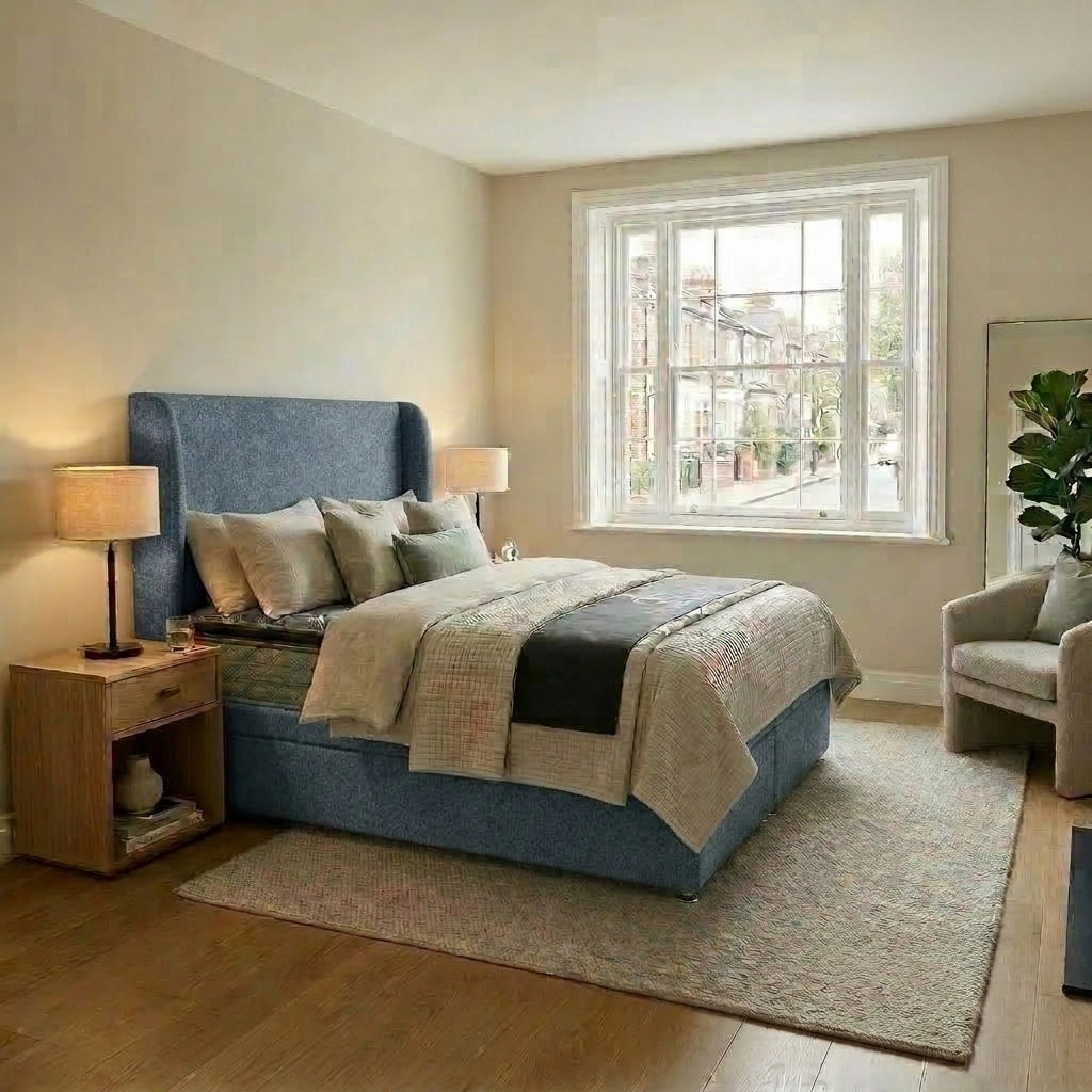 Sharon fabric divan ottoman bed in Slate