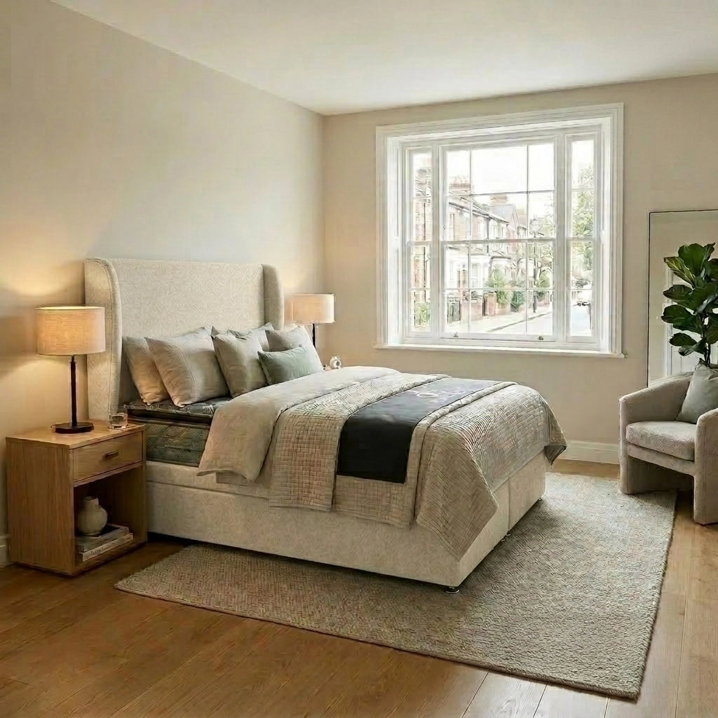 Sharon fabric divan ottoman bed in Stone